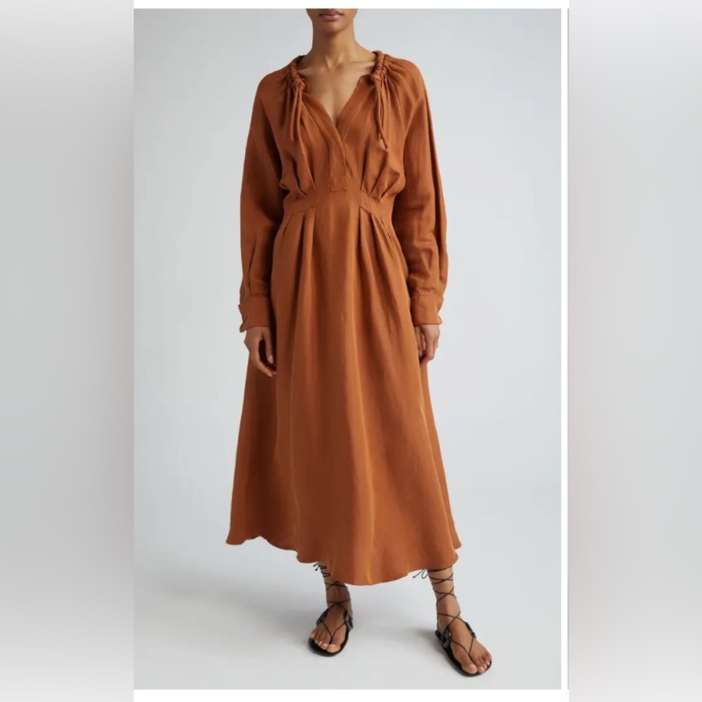 Max Mara Brown linen Knotted Detail Dress